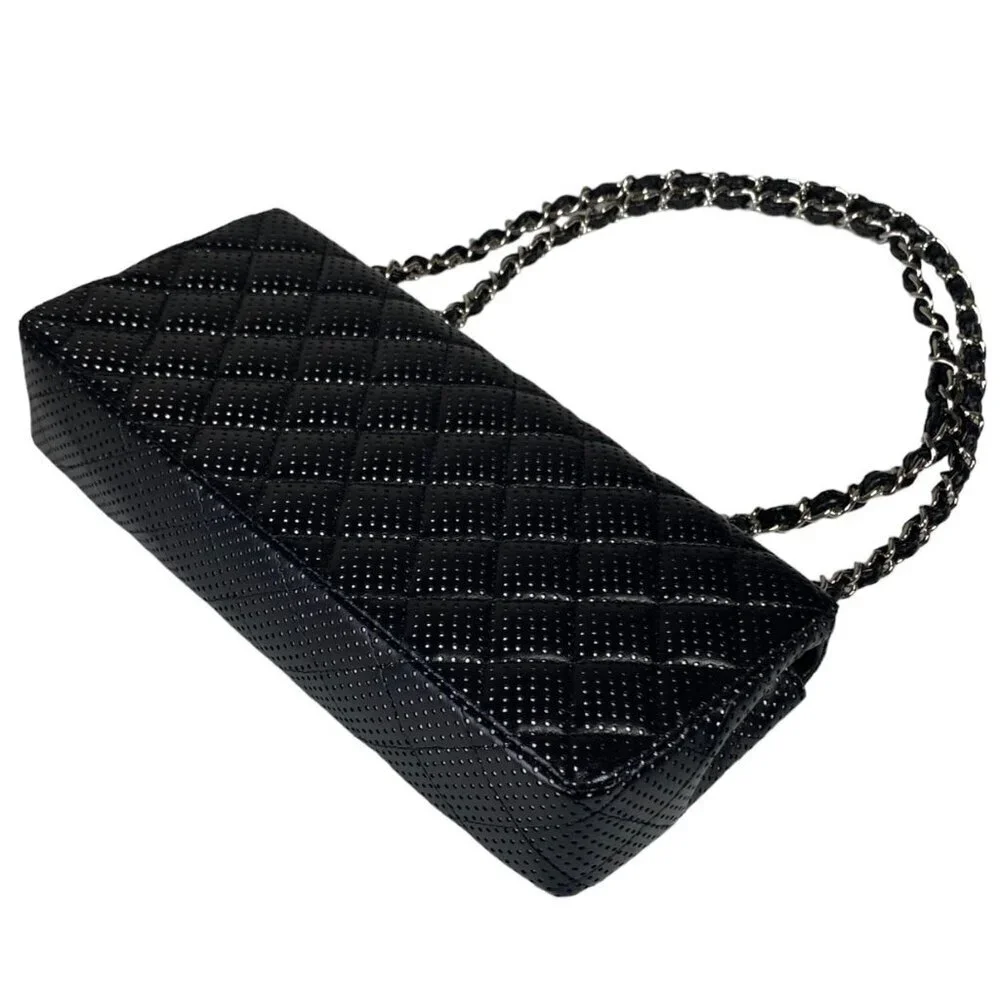 Chanel East West Classic Shoulder Flap Bag Quilted Black Perforated Leather - Picture 7 of 16